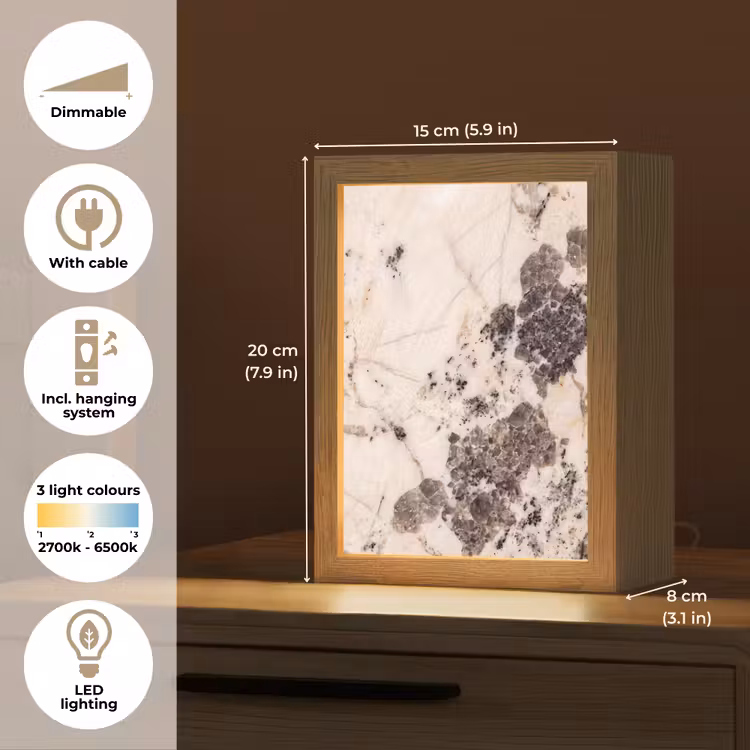 Natuursteen - Patroon - Abstract - Beige - Grijs Light Box met kabel (Tafellamp) klein -USP_EN