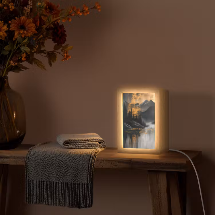 Natuur - Abstract - Landschap - Modern Light Box met kabel (Tafellamp) klein -sfeer4