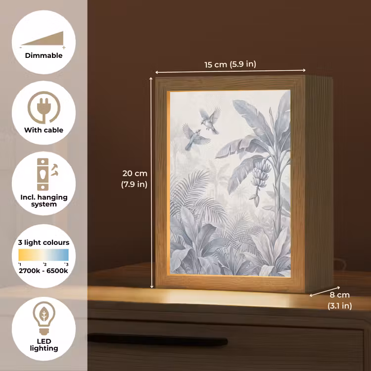 Natuur - Vogel - Jungle - Illustratie - Blauw Light Box met kabel (Tafellamp) klein -USP_EN