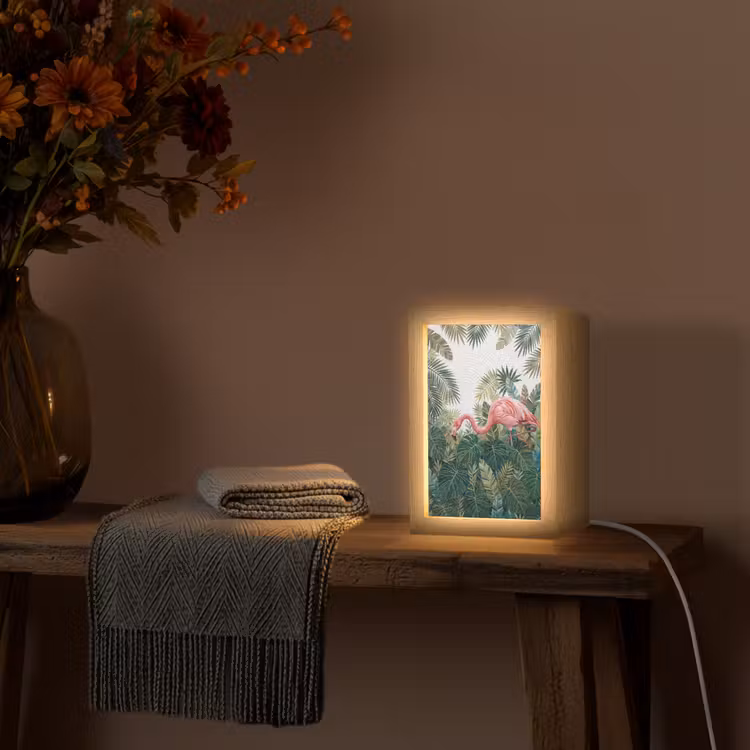 Natuur - Bladeren - Abstract - Groen - Vogel Light Box met kabel (Tafellamp) klein -sfeer4