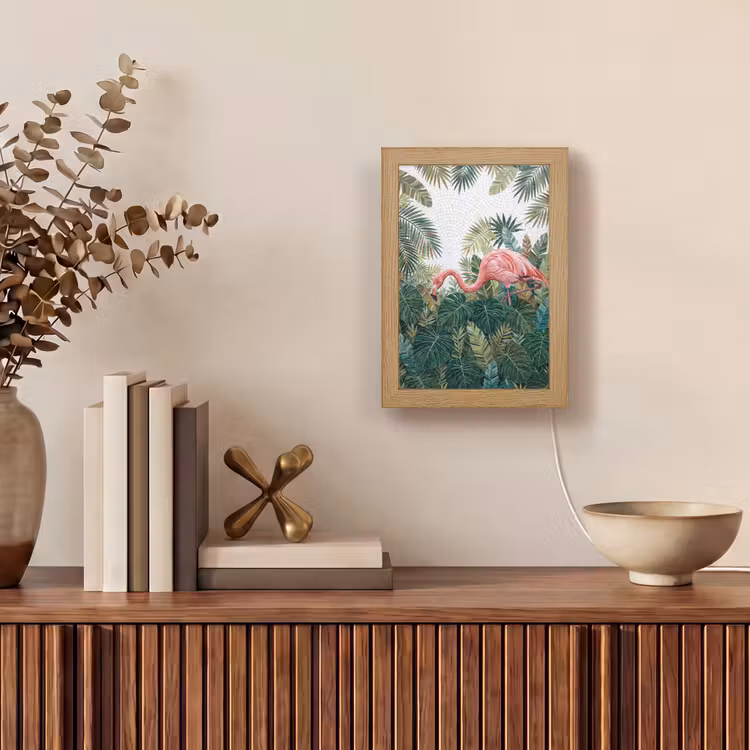 Natuur - Bladeren - Abstract - Groen - Vogel Light Box met kabel (Tafellamp) klein -sfeer2