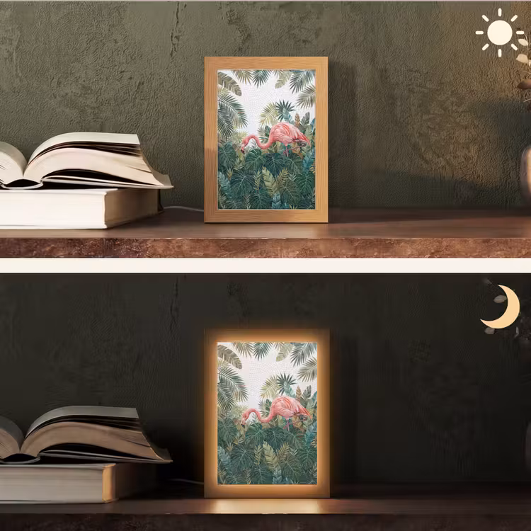 Natuur - Bladeren - Abstract - Groen - Vogel Light Box met kabel (Tafellamp) klein -sfeer3