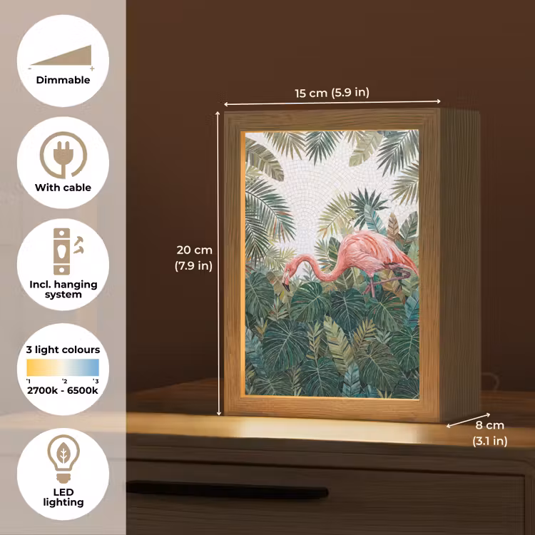 Natuur - Bladeren - Abstract - Groen - Vogel Light Box met kabel (Tafellamp) klein -USP_EN