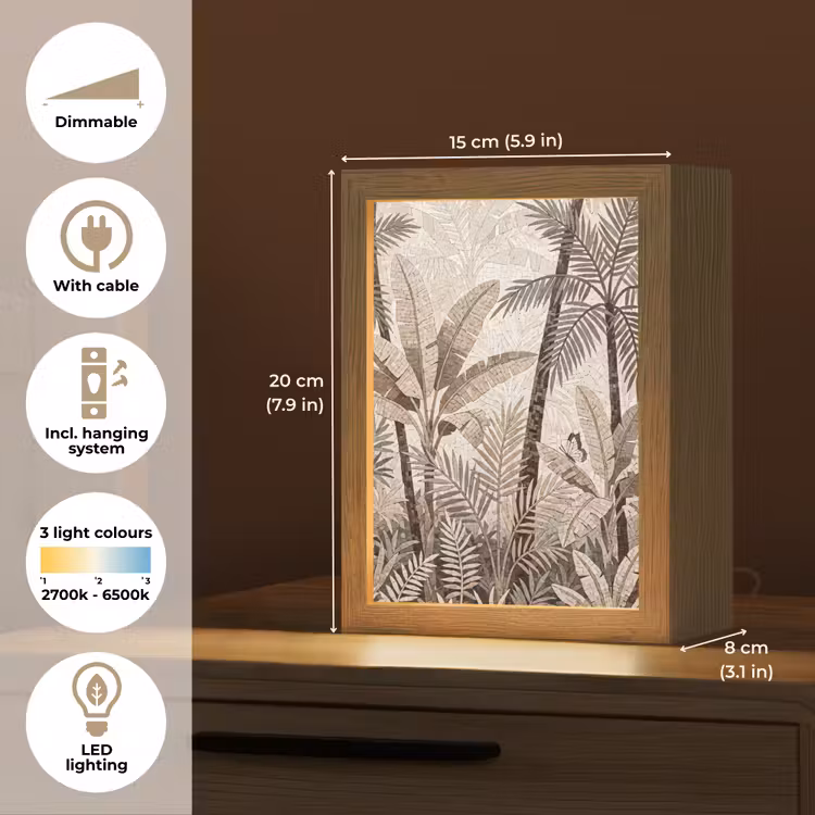 Natuur - Bladeren - Landschap - Mozaïek - Beige Light Box met kabel (Tafellamp) klein -USP_EN