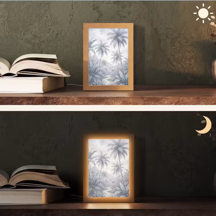 Natuur - Boom - Tropisch - Landschap - Blauw Light Box met kabel (Tafellamp) klein -sfeer3