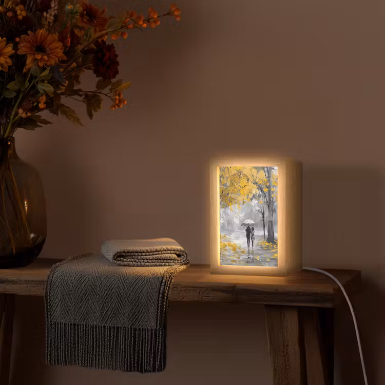 Natuur - Geel - Park - Zwart - Wit Light Box met kabel (Tafellamp) klein -sfeer4