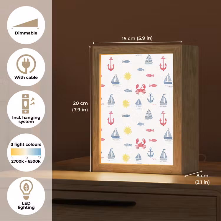 Nautisch - Illustraties - Kleurrijk Light Box met kabel (Tafellamp) klein 925 -USP_EN