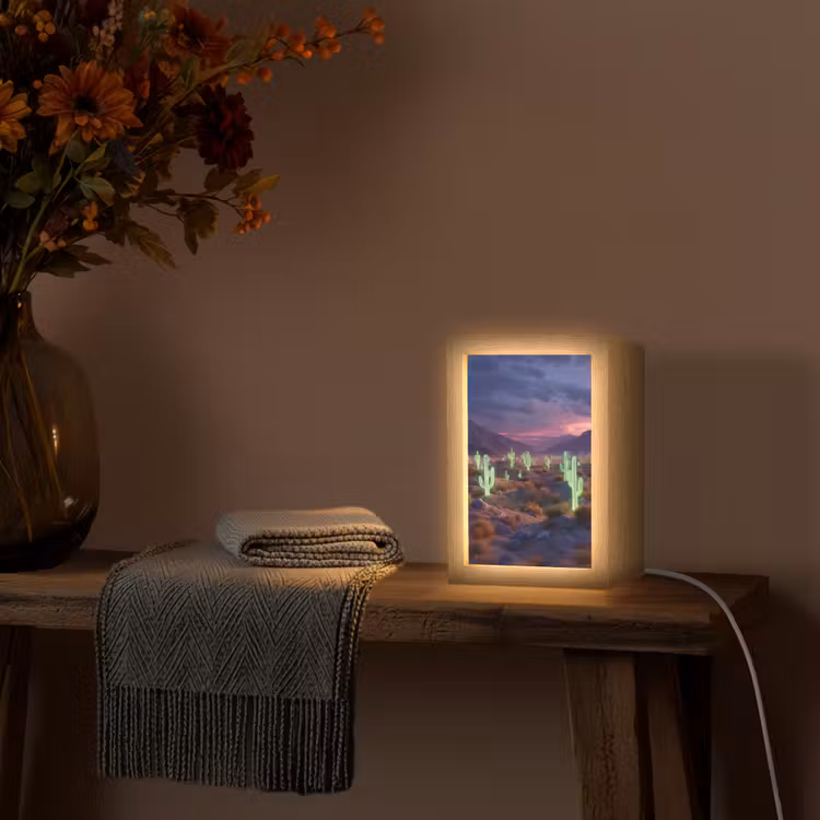 Neon cactussen - Woestijn - Zonsondergang Light Box met kabel (Tafellamp) klein -sfeer4