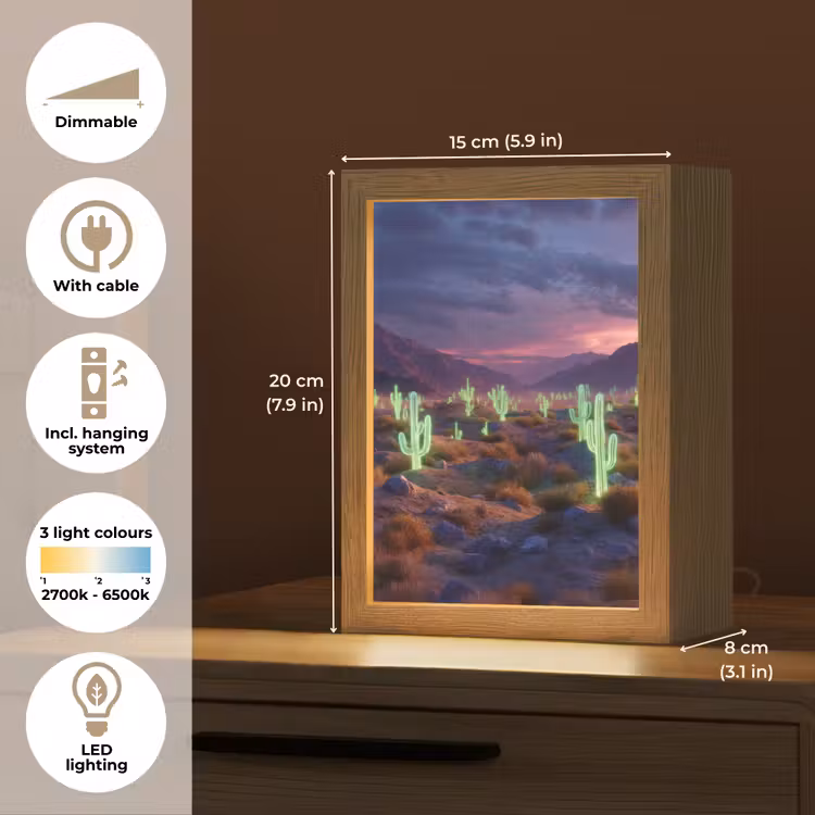 Neon cactussen - Woestijn - Zonsondergang Light Box met kabel (Tafellamp) klein -USP_EN
