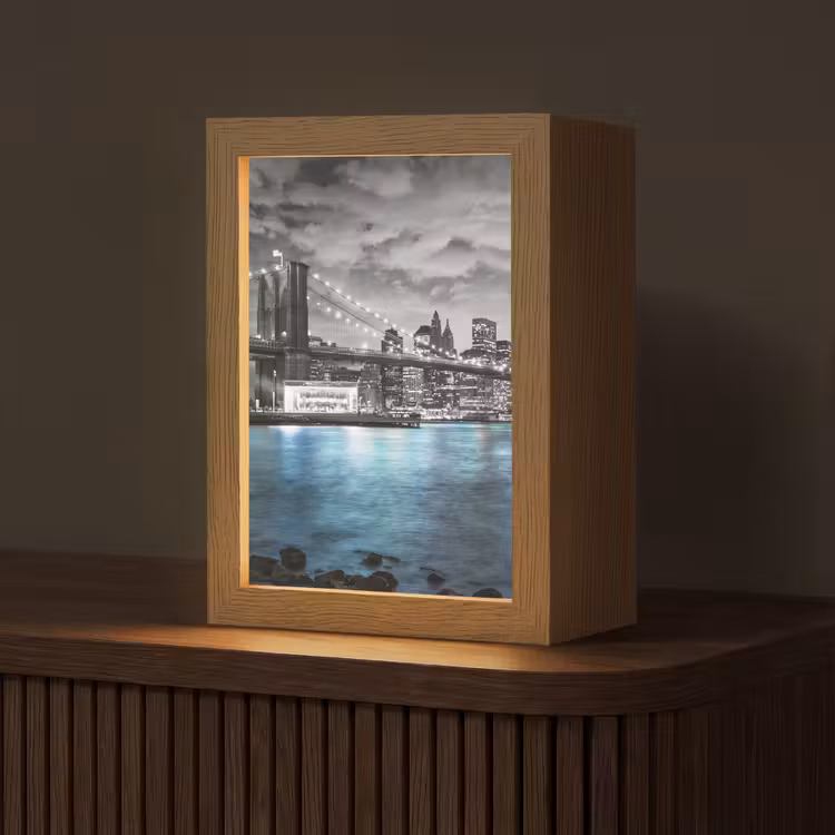 New York - Skyline - Stad - Blauw Light Box met kabel (Tafellamp) klein -z3d_website