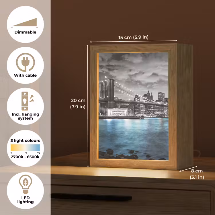 New York - Skyline - Stad - Blauw Light Box met kabel (Tafellamp) klein -USP_EN