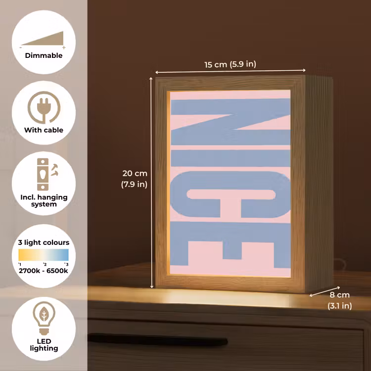 Nice - Paars - Roze Light Box met kabel (Tafellamp) klein -USP_EN