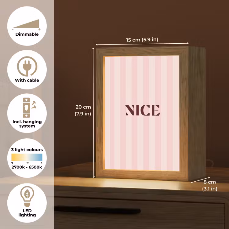 Nice - Strepen - Roze Light Box met kabel (Tafellamp) klein -USP_EN