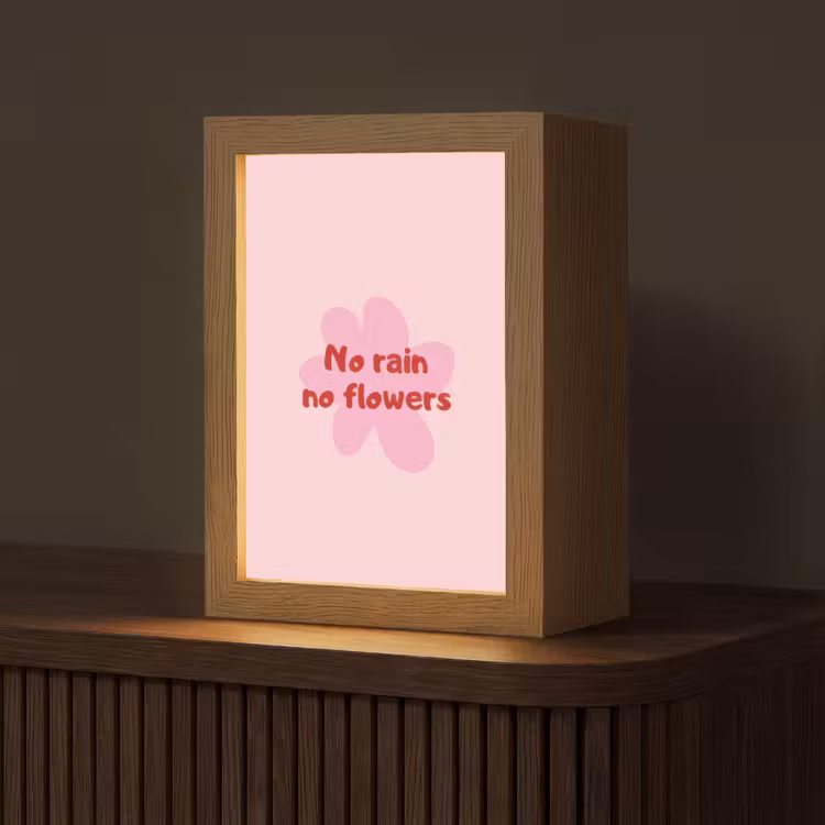No rain no flowers - Bloem - Roze Light Box met kabel (Tafellamp) klein -z3d_website