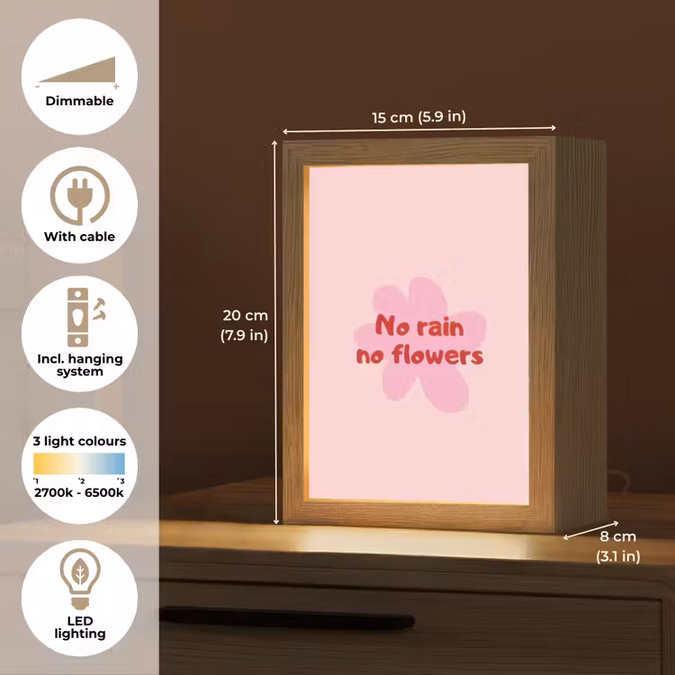 No rain no flowers - Bloem - Roze Light Box met kabel (Tafellamp) klein -USP_EN