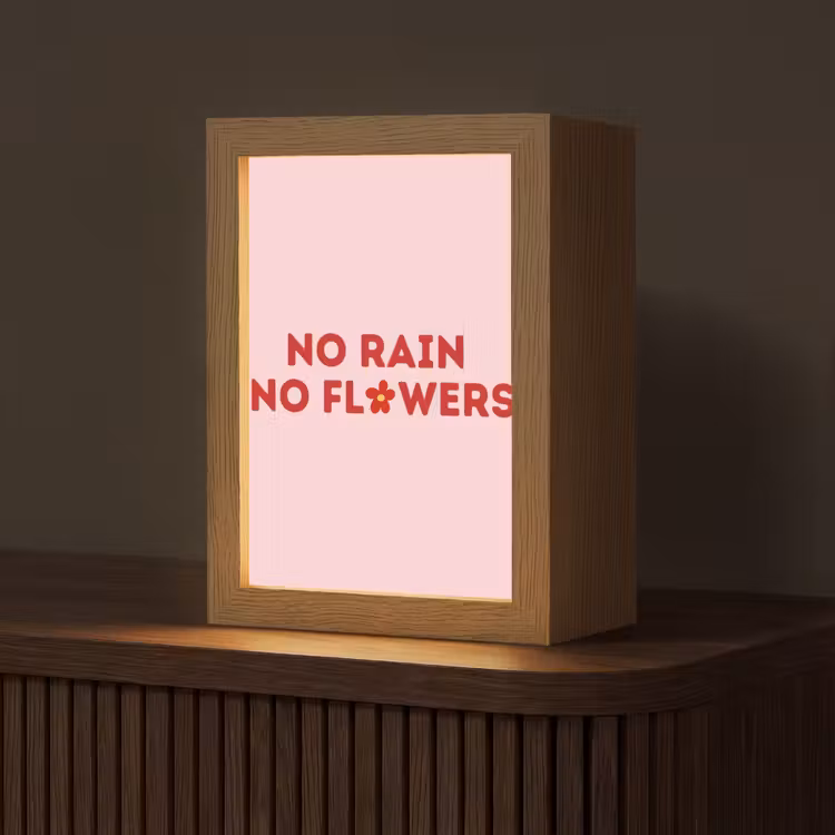 No rain no flowers - Minimalistisch - Roze - Bloem Light Box met kabel (Tafellamp) klein -z3d_website