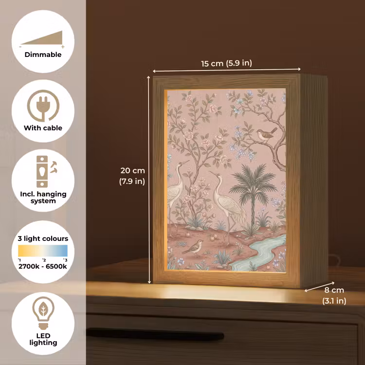 Nostalgisch - Reigers - Roze Light Box met kabel (Tafellamp) klein -USP_EN