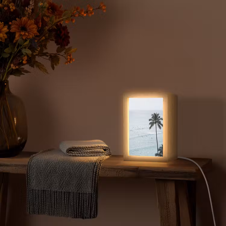 Oceaan - Palmbomen - Surfers Light Box met kabel (Tafellamp) klein -sfeer4