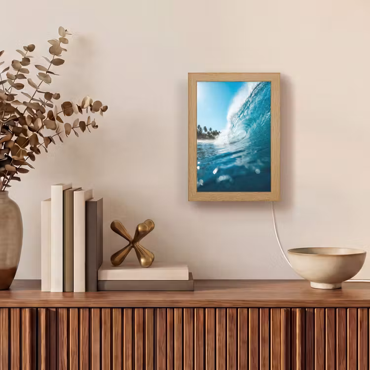 Oceaan - Golf - Strand - Natuur - Blauw Light Box met kabel (Tafellamp) klein -sfeer2