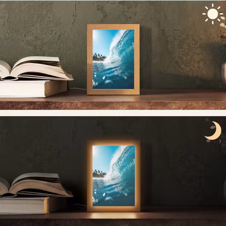 Oceaan - Golf - Strand - Natuur - Blauw Light Box met kabel (Tafellamp) klein -sfeer3
