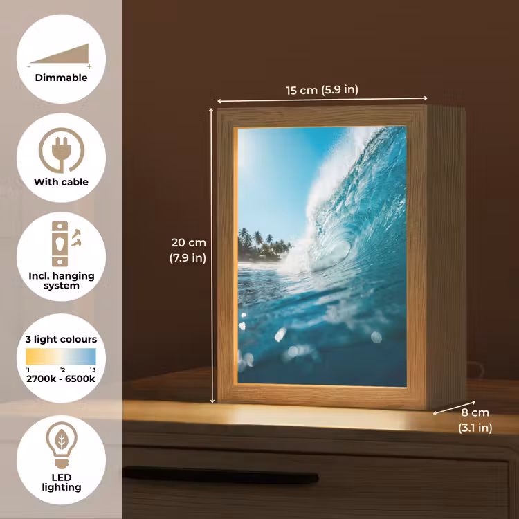 Oceaan - Golf - Strand - Natuur - Blauw Light Box met kabel (Tafellamp) klein -USP_EN