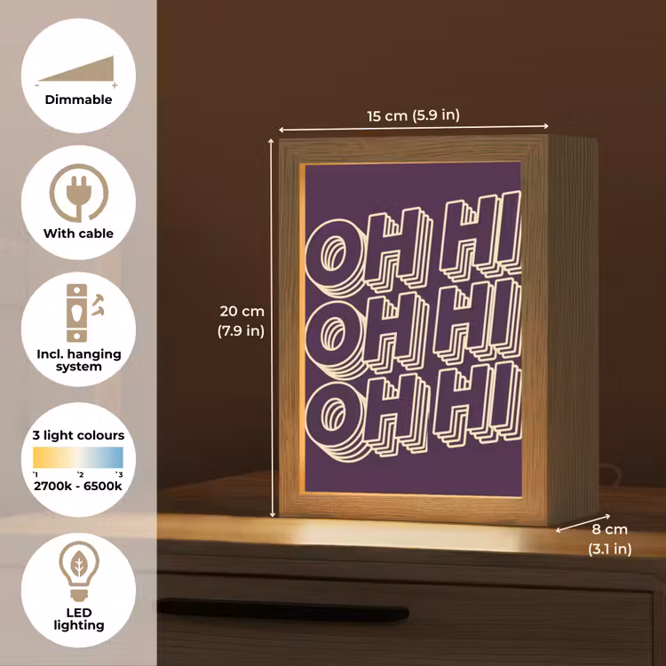 Oh hi - Paars - 3D Light Box met kabel (Tafellamp) klein -USP_EN