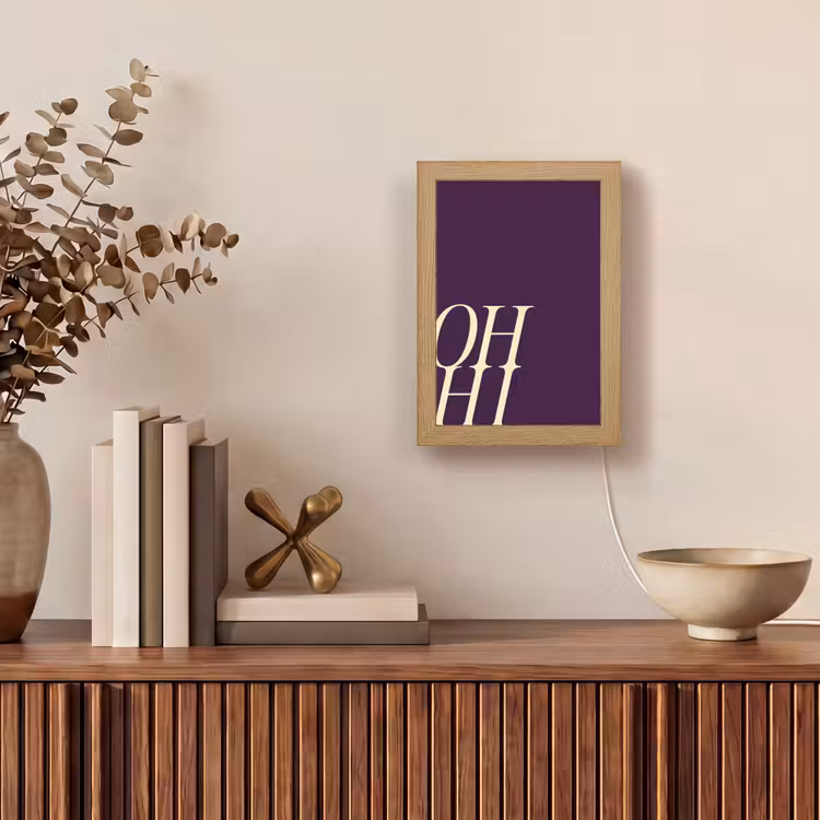 Oh hi - Paars - Cursief Light Box met kabel (Tafellamp) klein -sfeer2