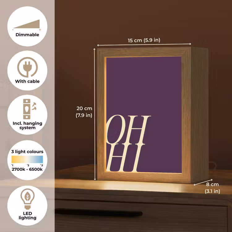 Oh hi - Paars - Cursief Light Box met kabel (Tafellamp) klein -USP_EN