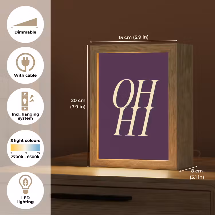 Oh hi - Paars - Minimalistisch Light Box met kabel (Tafellamp) klein -USP_EN