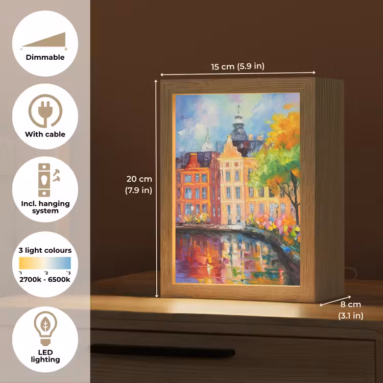 Olieverf - Amsterdam - Kunst - Kleurrijk Light Box met kabel (Tafellamp) klein -USP_EN