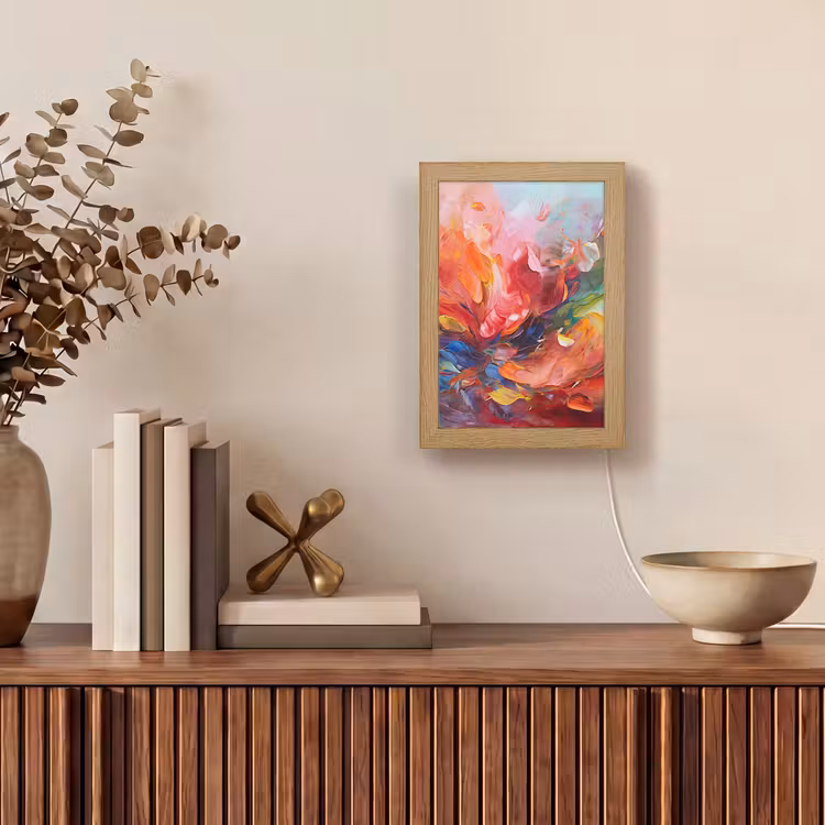 Olieverf - Kunst - Abstract - Kleurrijk Light Box met kabel (Tafellamp) klein -sfeer2