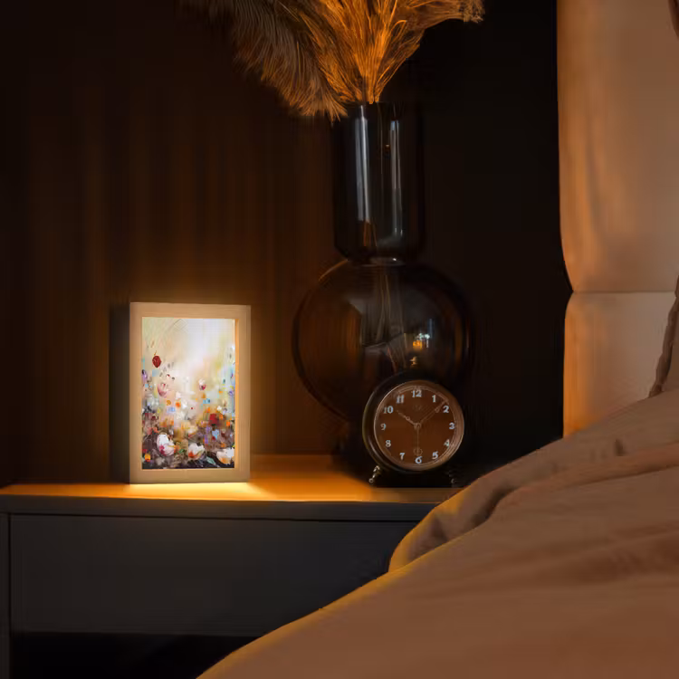 Olieverf - Bloemen - Kleurrijk - Natuur Light Box met kabel (Tafellamp) klein -sfeer1
