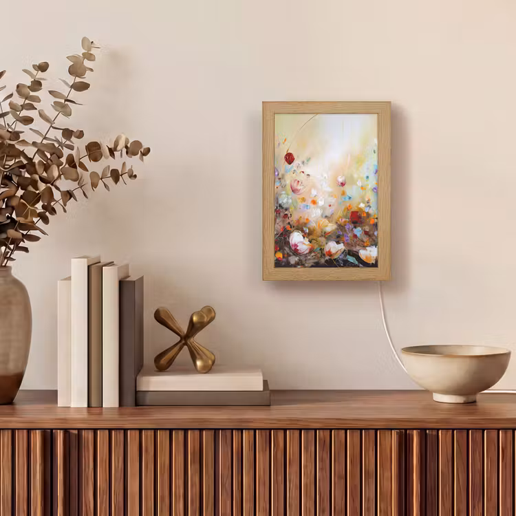 Olieverf - Bloemen - Kleurrijk - Natuur Light Box met kabel (Tafellamp) klein -sfeer2