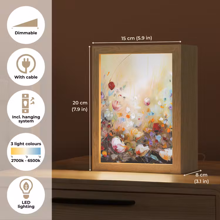 Olieverf - Bloemen - Kleurrijk - Natuur Light Box met kabel (Tafellamp) klein -USP_EN