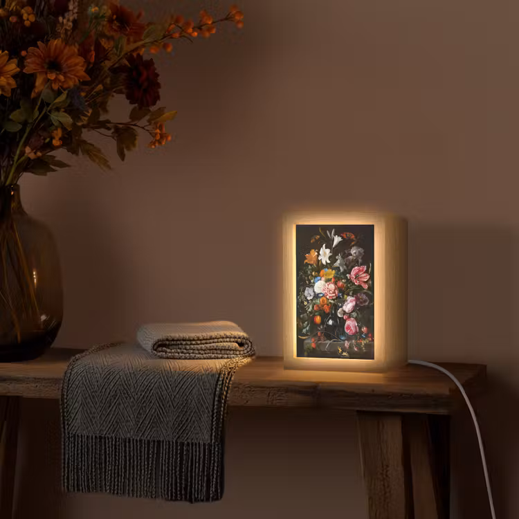 Oude meesters - Kunst - Vaas met bloemen - Jan Davidsz de Heem Light Box met kabel (Tafellamp) klein -sfeer4