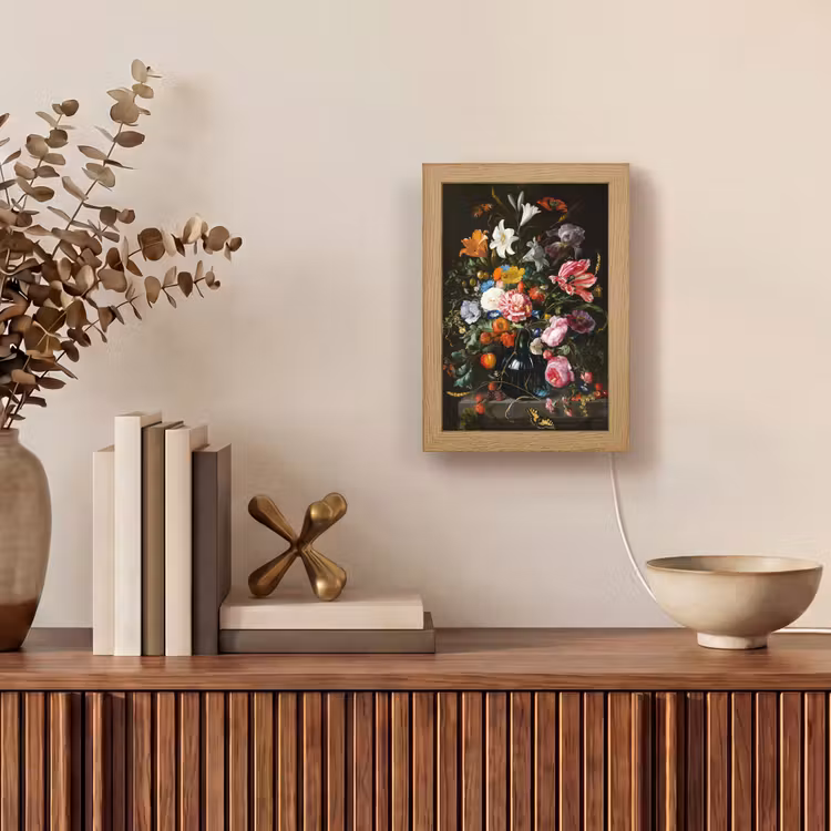 Oude meesters - Kunst - Vaas met bloemen - Jan Davidsz de Heem Light Box met kabel (Tafellamp) klein -sfeer2
