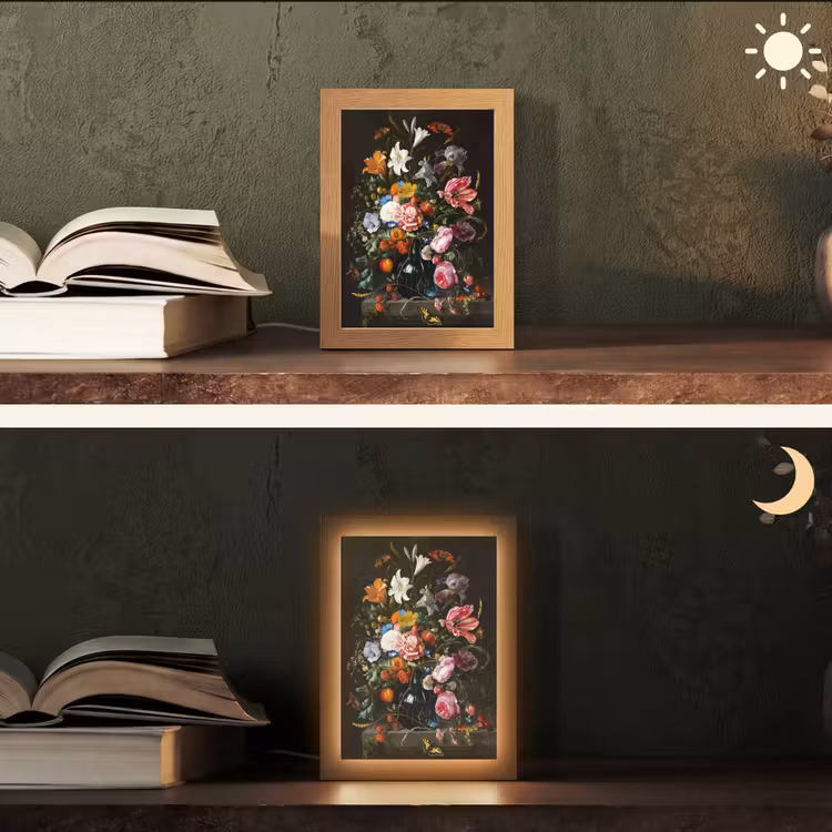 Oude meesters - Kunst - Vaas met bloemen - Jan Davidsz de Heem Light Box met kabel (Tafellamp) klein -sfeer3
