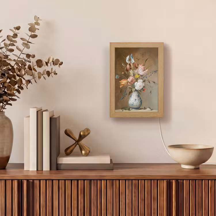 Oude meesters - Bloemen - Balthasar van der Ast Light Box met kabel (Tafellamp) klein -sfeer2