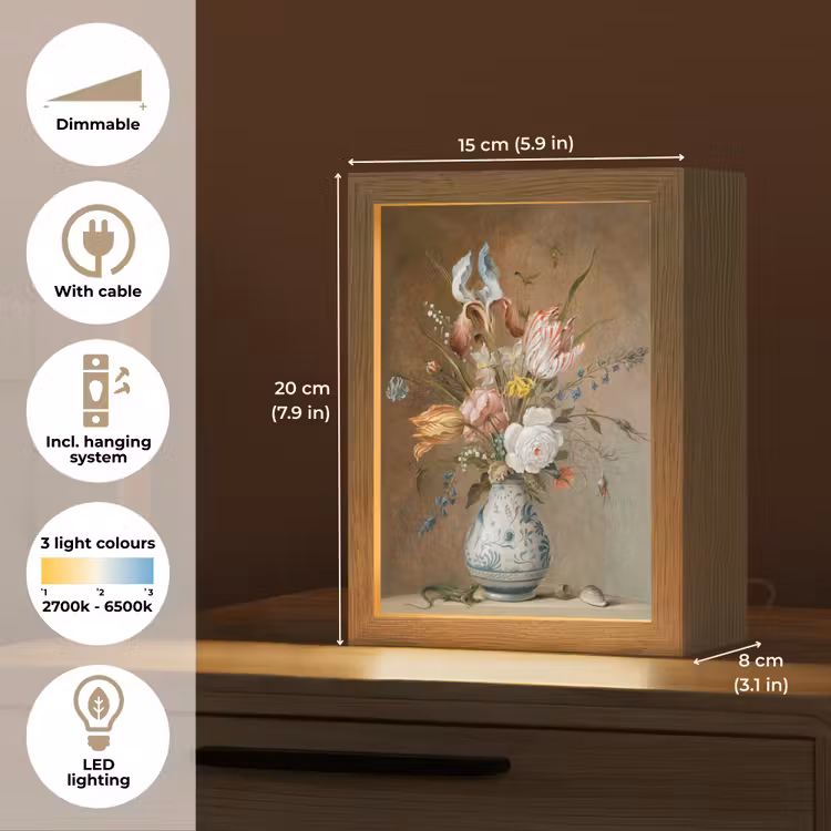 Oude meesters - Bloemen - Balthasar van der Ast Light Box met kabel (Tafellamp) klein -USP_EN