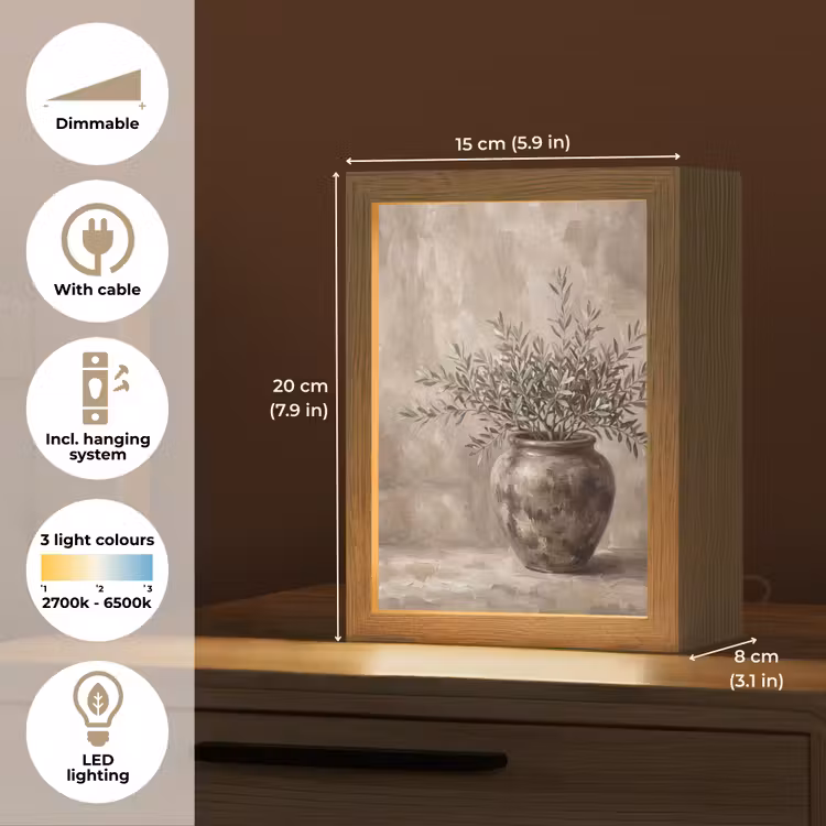 Olijfplant - Aardenpot - Abstract - Beige Light Box met kabel (Tafellamp) klein -USP_EN