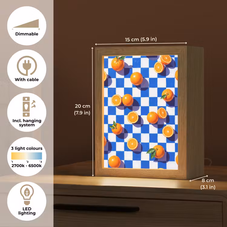 Table Lamp - Orange - Checkered - Food - Sinaasappel - Geruit - Eten Light Box met kabel (Tafellamp) klein