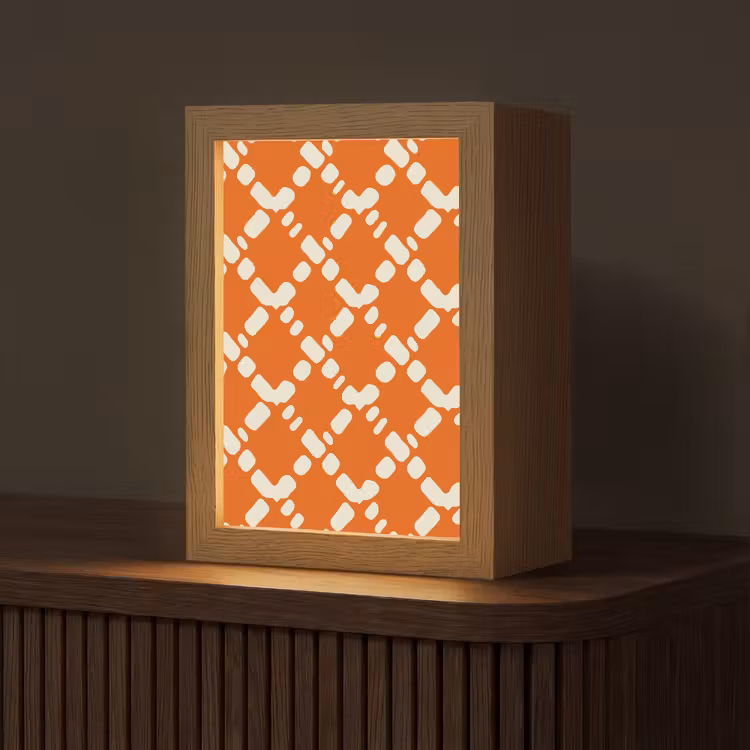 Oranje - Ruitpatroon - Wit Light Box met kabel (Tafellamp) klein 925 -z3d_website