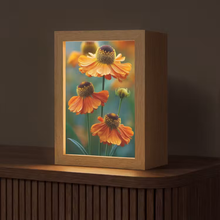 Oranje bloemen - Levendig - Wazige achtergrond Light Box met kabel (Tafellamp) klein -z3d_website