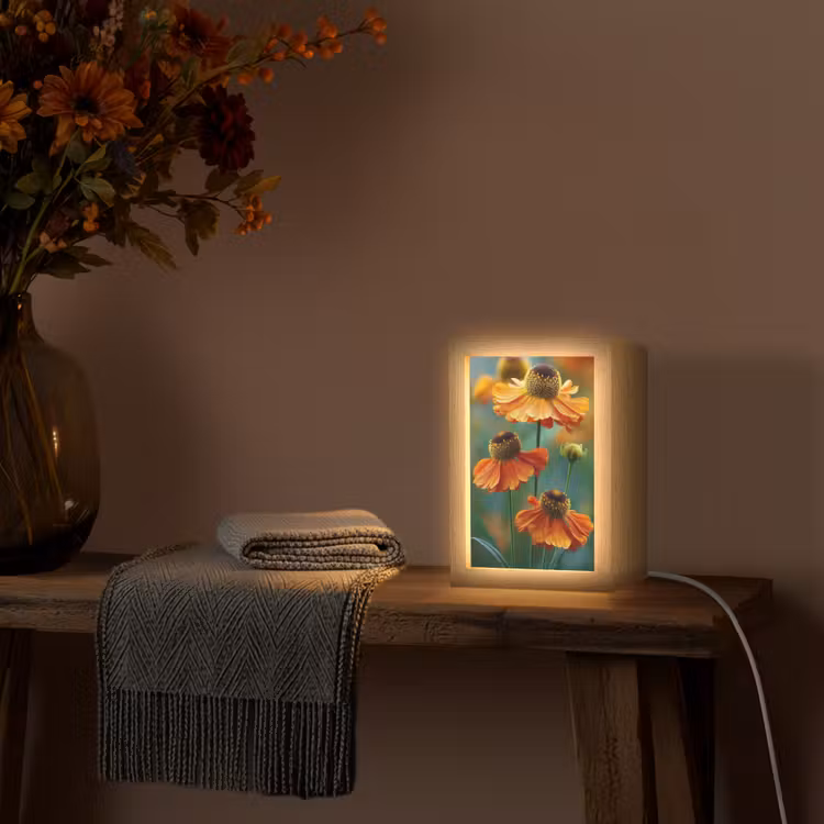 Oranje bloemen - Levendig - Wazige achtergrond Light Box met kabel (Tafellamp) klein -sfeer4
