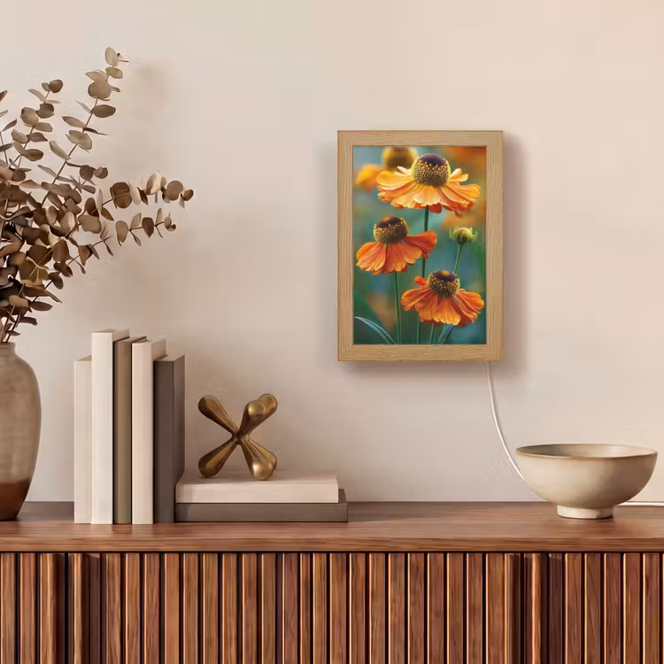 Oranje bloemen - Levendig - Wazige achtergrond Light Box met kabel (Tafellamp) klein -sfeer2