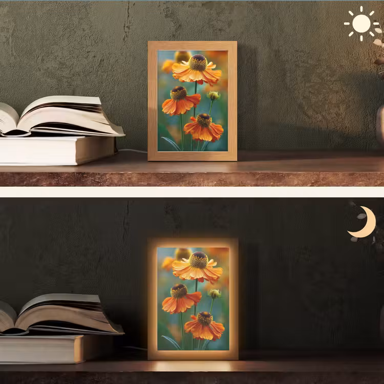 Oranje bloemen - Levendig - Wazige achtergrond Light Box met kabel (Tafellamp) klein -sfeer3