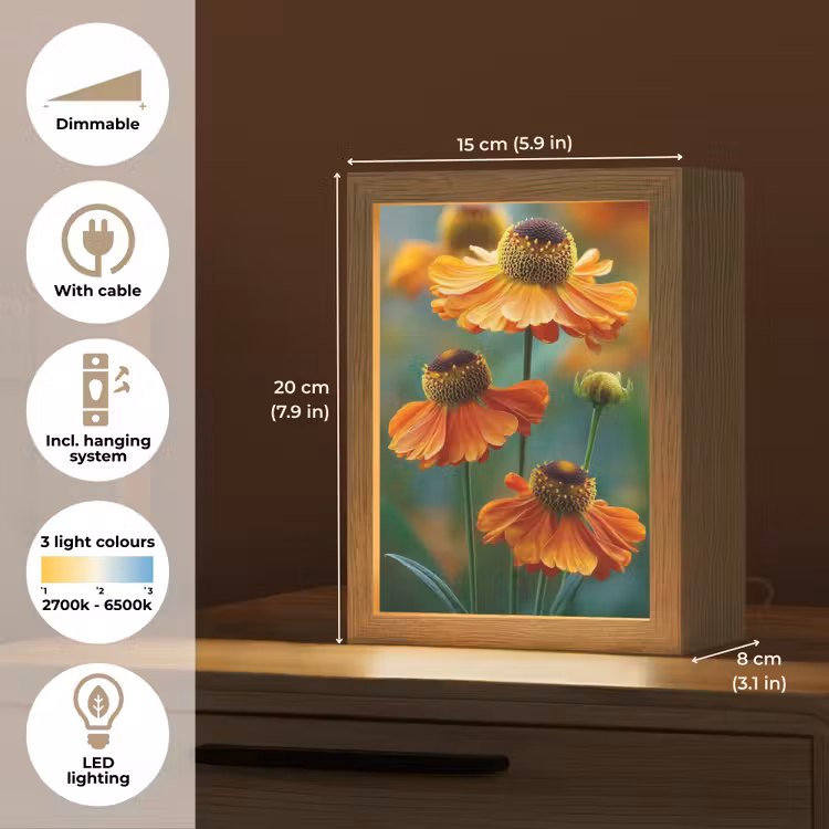 Oranje bloemen - Levendig - Wazige achtergrond Light Box met kabel (Tafellamp) klein -USP_EN