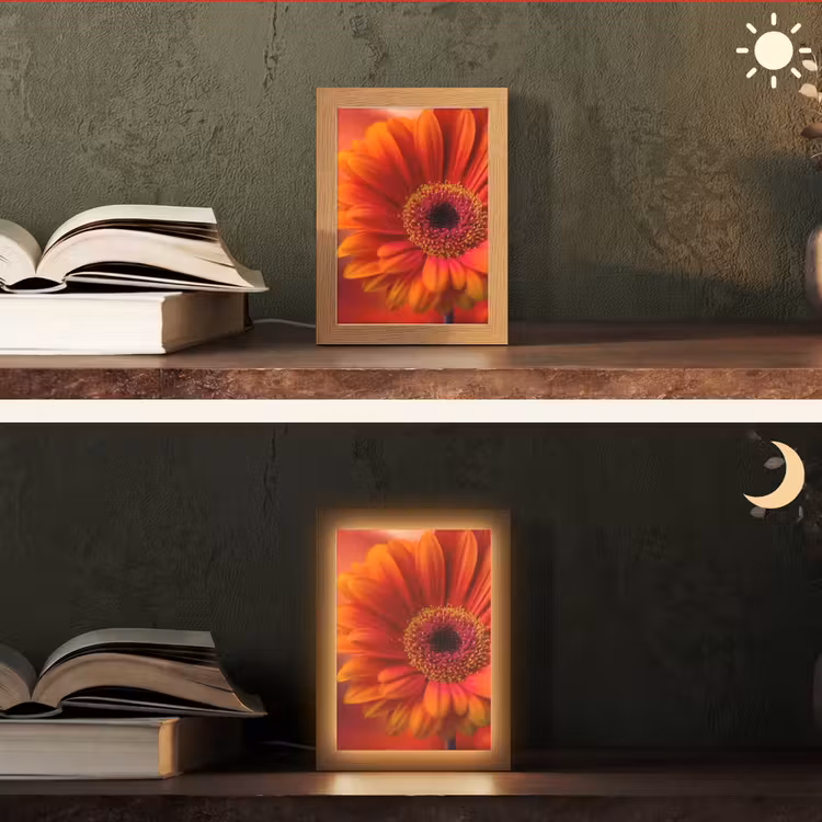 Oranje - Gerbera - Intens Light Box met kabel (Tafellamp) klein -sfeer3
