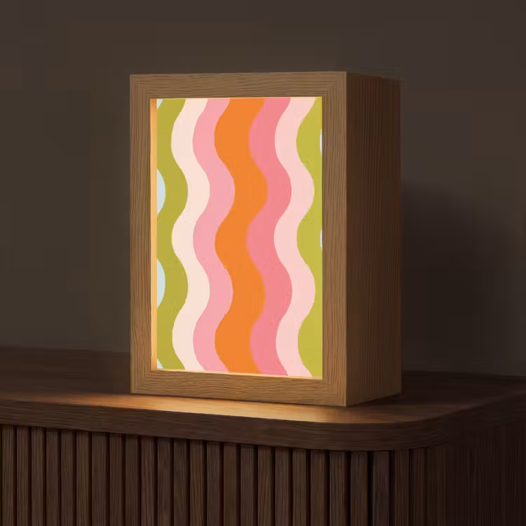 Banen - Golven - Kleurrijk - Verticaal Light Box met kabel (Tafellamp) klein -z3d_website