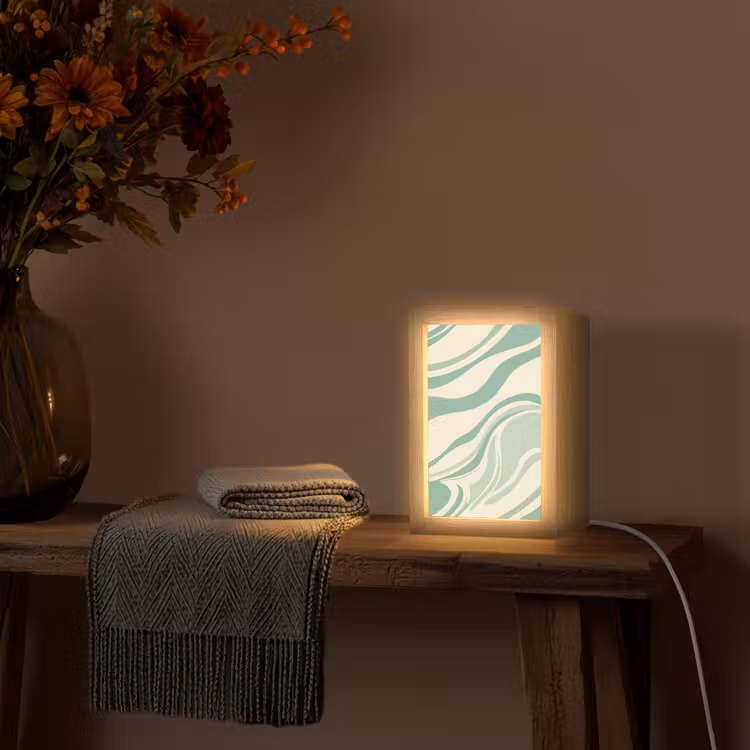 Organische lijnen - Mintgroen - Marmer Light Box met kabel (Tafellamp) klein -sfeer4